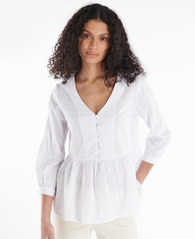 White Women's Barbour Bindweed Top Shirts | OMWE-65019
