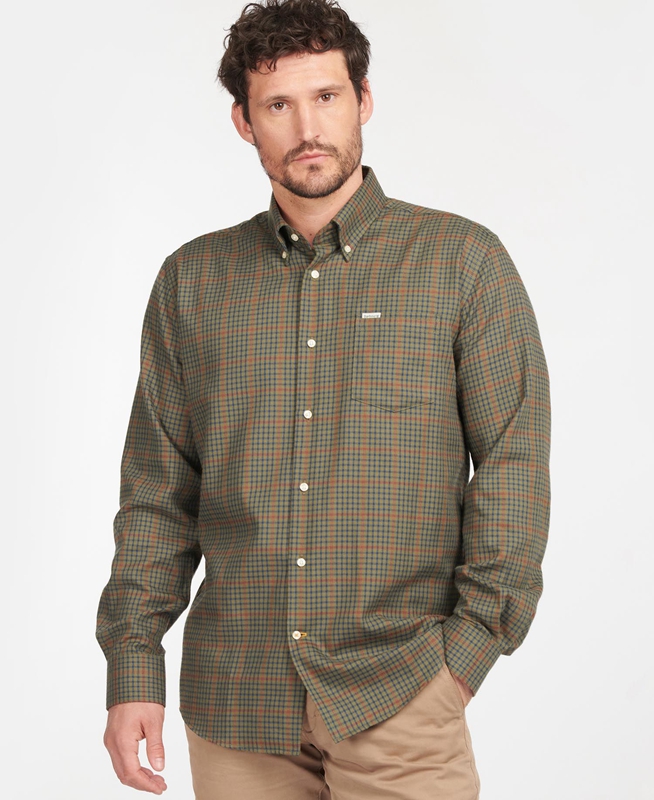 Barbour Shirts Clearance - Olive Mens Hemd Henderson Thermo Weave